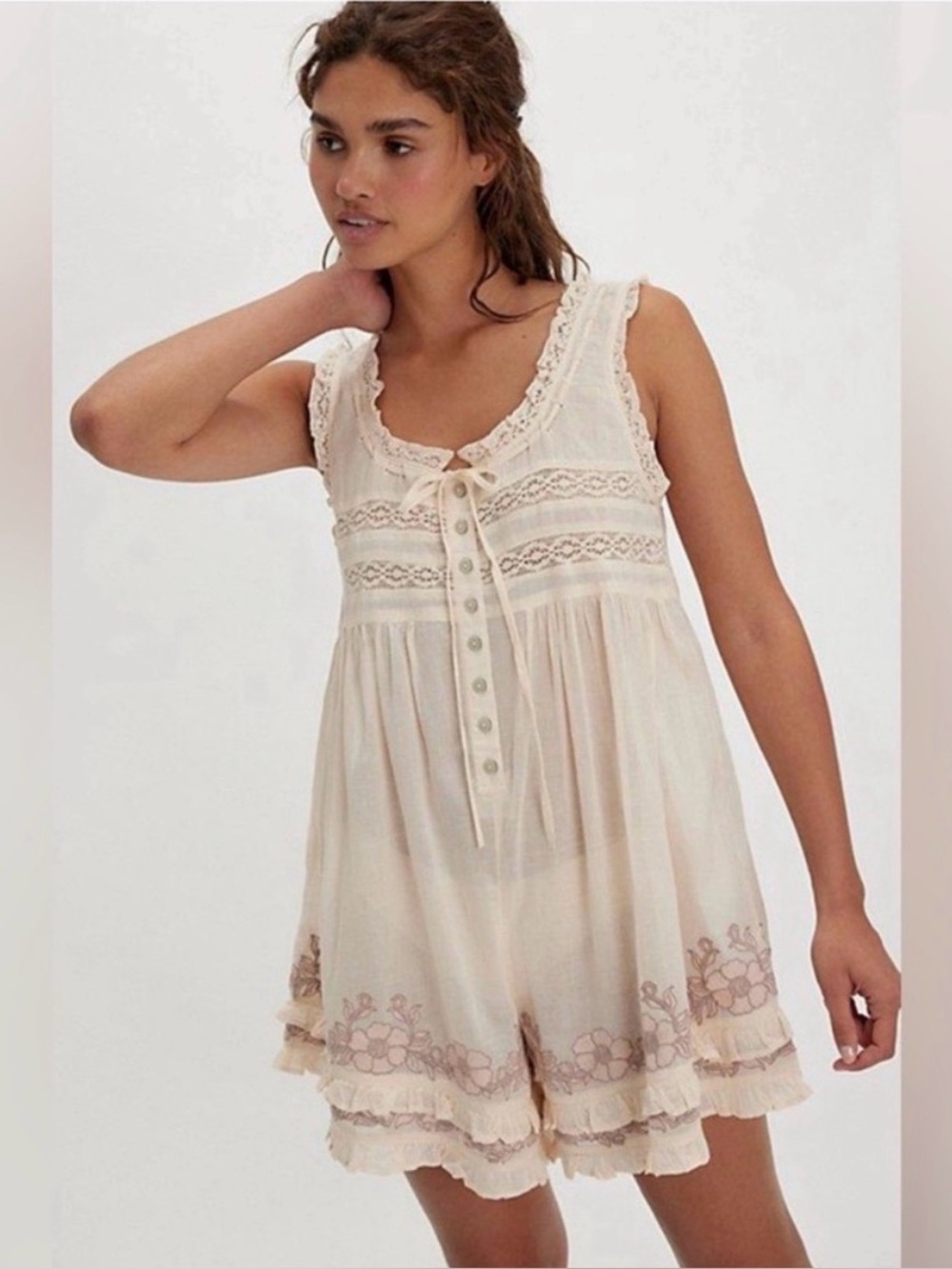 Free People Bali Sail Away Lace-Trim Romper